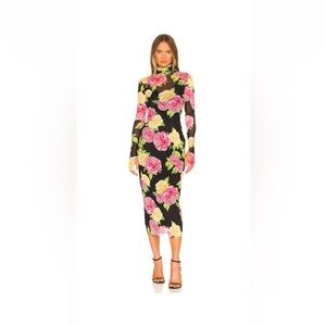 Floral sheer turtle neck midi